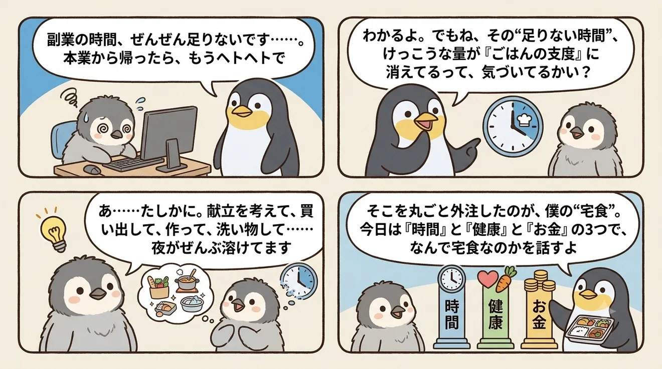 【本業と副業の二兎を追うものシリーズ】“宅食”で時短する話 買い物・料理・皿洗いをまとめて捨てるの解説画像1